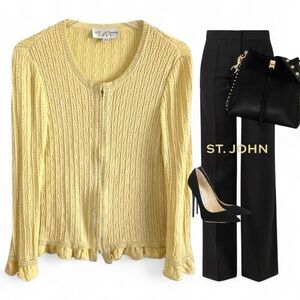 ST JOHN EVENING LUXURY CRYSTAL EMBELLISHED ZIP UP KNIT CARDIGAN TOP SZ 6